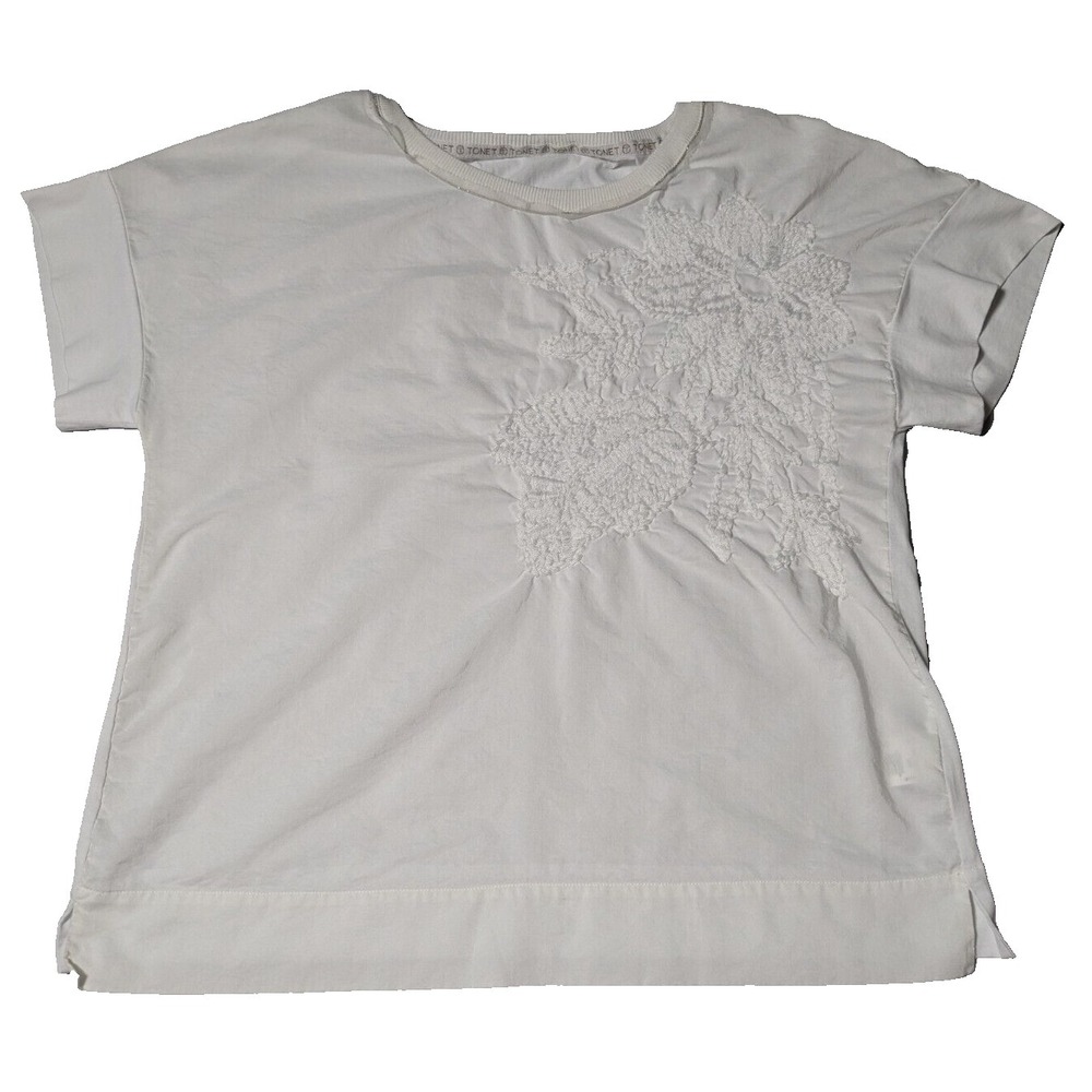 TONET Women‎ 44 (US 8) White Cotton Viscose Embroidered Blouse Made In Italy